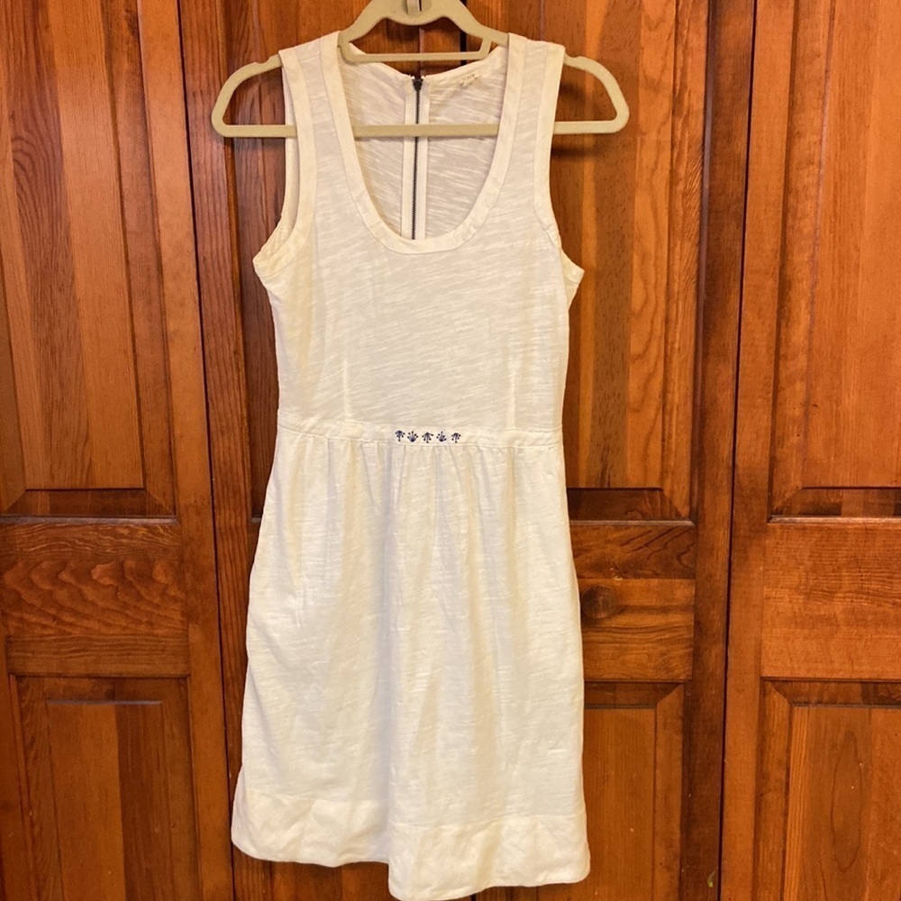 J Crew Sleeveless Heathered White Cotton Dress W/Pockets Fit & Flare Size 0
